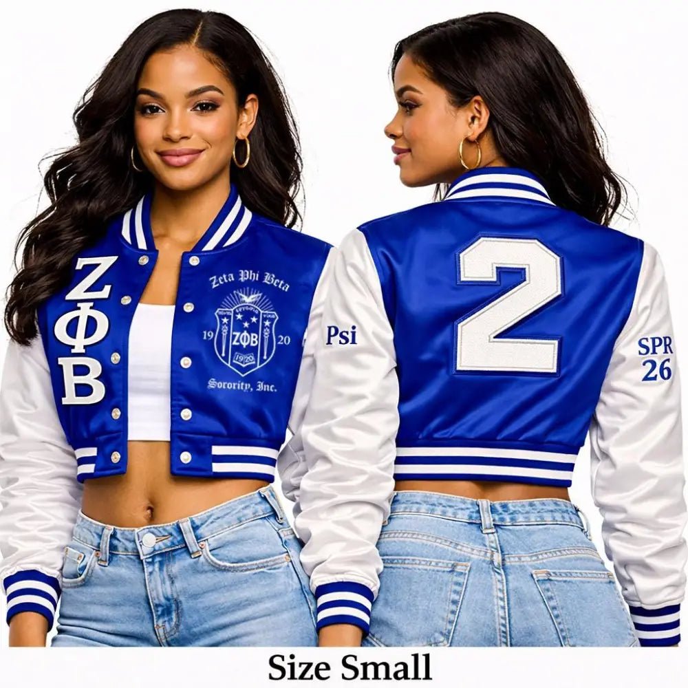 Personalized Zeta Phi Beta Cropped Satin Bomber Jacket | Custom D9