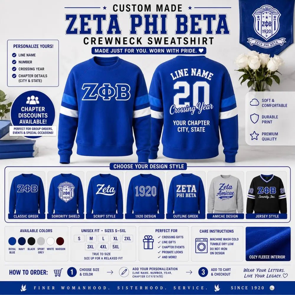 Personalized Zeta Phi Beta Sorority Crewneck Sweatshirt | Custom D9