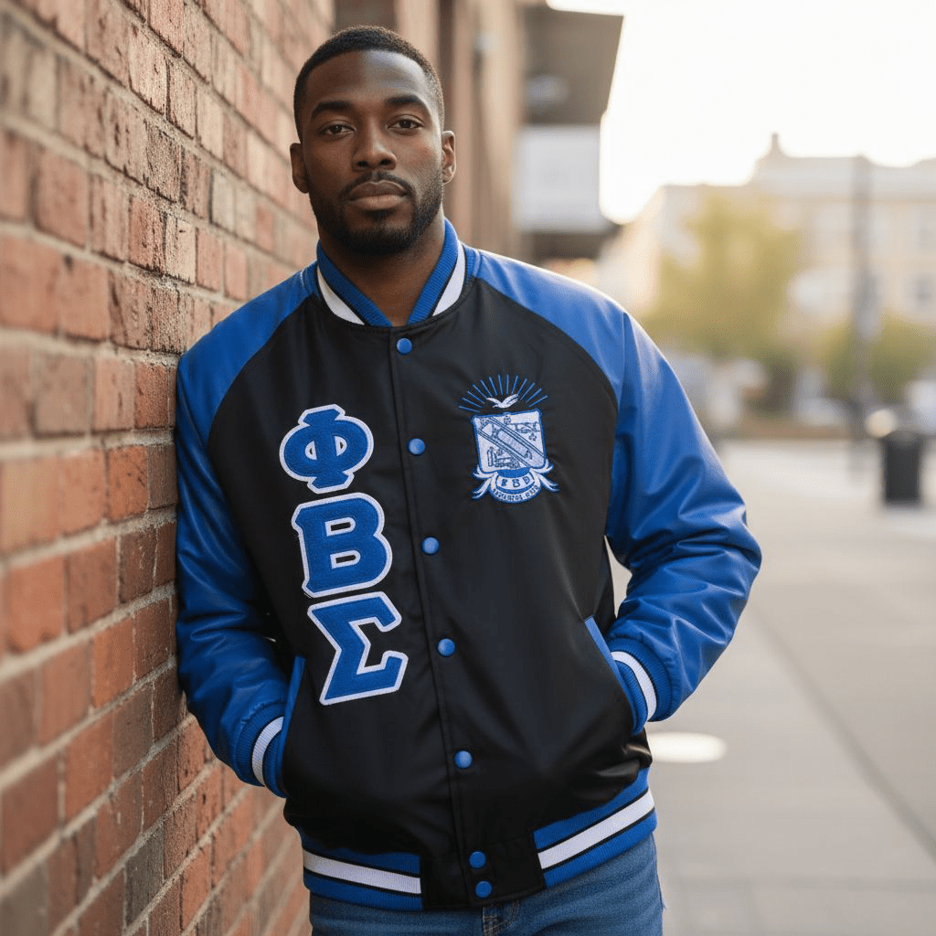 Phi Beta Sigma Black Bomber Jacket - Nylon Material Fraternity