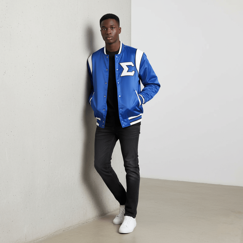 Phi Beta Sigma Bomber Jacket - White & Blue Fraternity