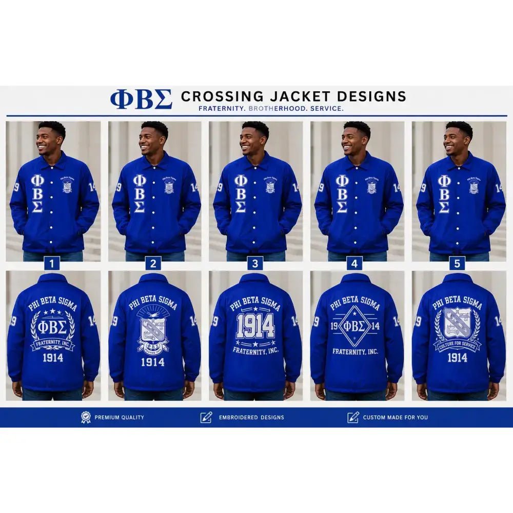 Phi Beta Sigma Crossing Jacket | Royal Blue ΦΒΣ Custom Fraternity Jacket | Personalized Line Jacket | 1914 Sublimation Print Jacket