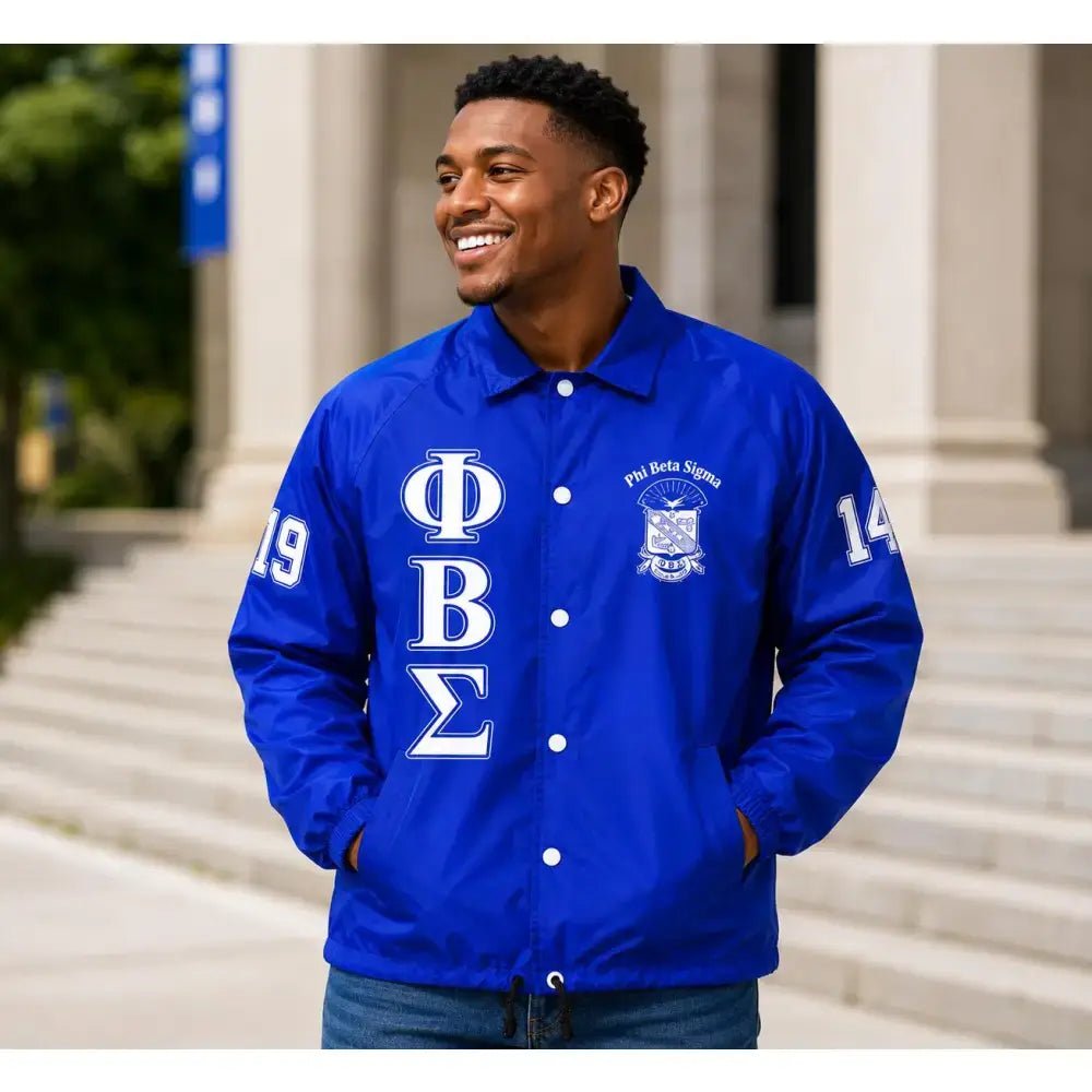Phi Beta Sigma Crossing Jacket | Royal Blue ΦΒΣ Custom Fraternity Jacket | Personalized Line Jacket | 1914 Sublimation Print Jacket