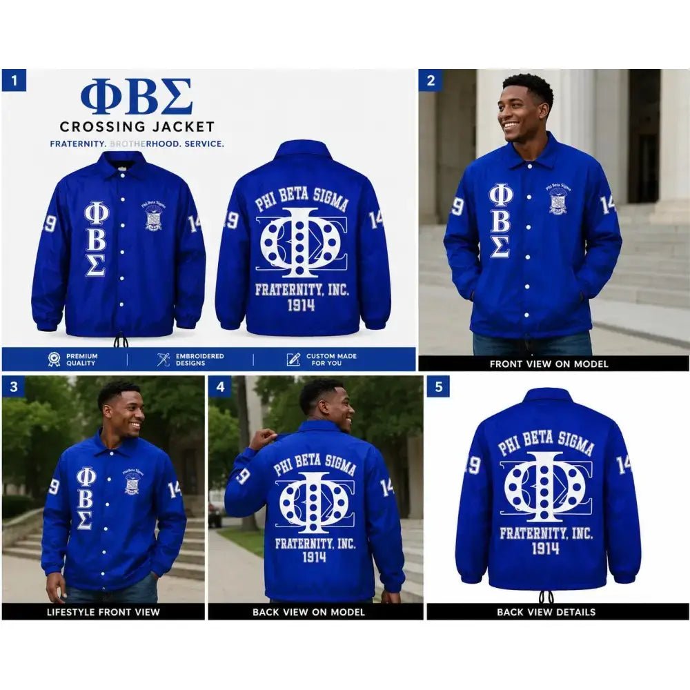 Phi Beta Sigma Crossing Jacket | Royal Blue ΦΒΣ Custom Fraternity Jacket | Personalized Line Jacket | 1914 Sublimation Print Jacket