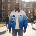 Phi Beta Sigma Faded Bomber Jacket - White Fade to Royal Blue Fraternity