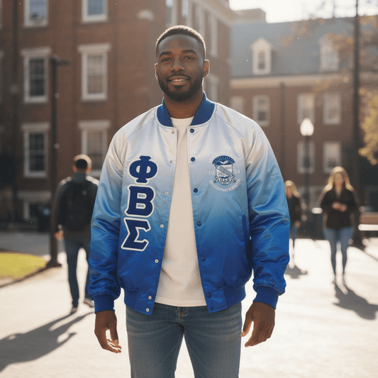 Phi Beta Sigma Faded Bomber Jacket - White Fade to Royal Blue Fraternity