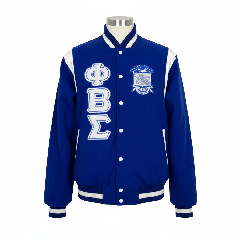 Phi Beta Sigma Varsity Letterman Jacket - 100% Cashmere Wool Leather Shoulders Fraternity