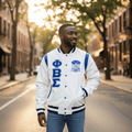 Phi Beta Sigma Varsity Letterman Jacket - White Wool 100% Cashmere Leather Shoulders Fraternity