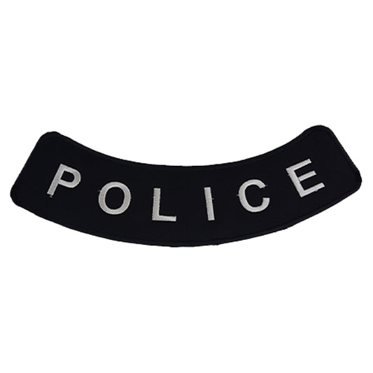 Police Round Border Bottom Rocker Patch - Iron On Sew On Large Back Patch for Biker Vest Jacket