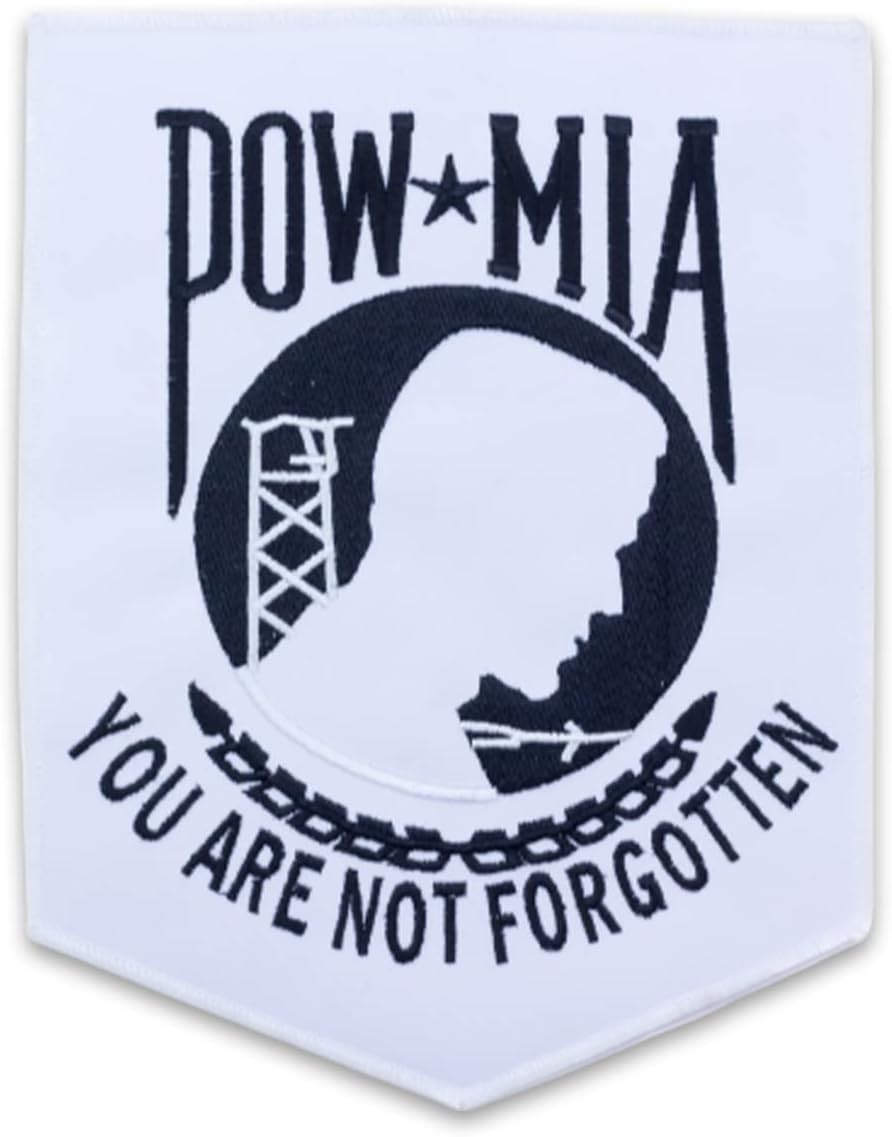 POW MIA Center Back Patch - White on Black POW Veteran for Biker Vest Jacket