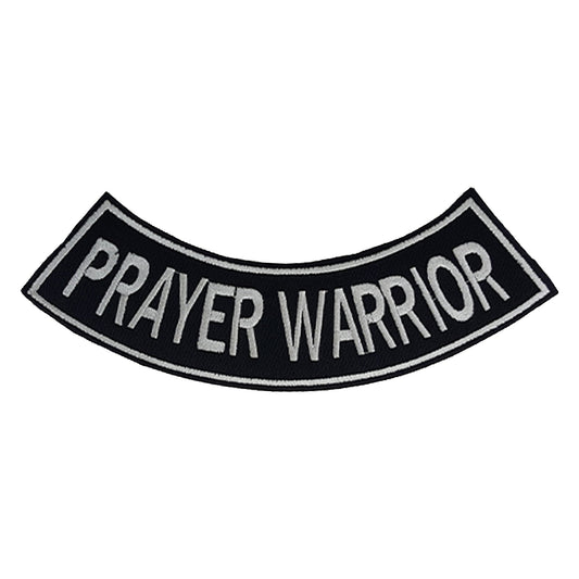 Prayer Warrior Bottom Rocker Patch - Iron On Sew On Large Back Patch Christian for Biker Vest Jacket