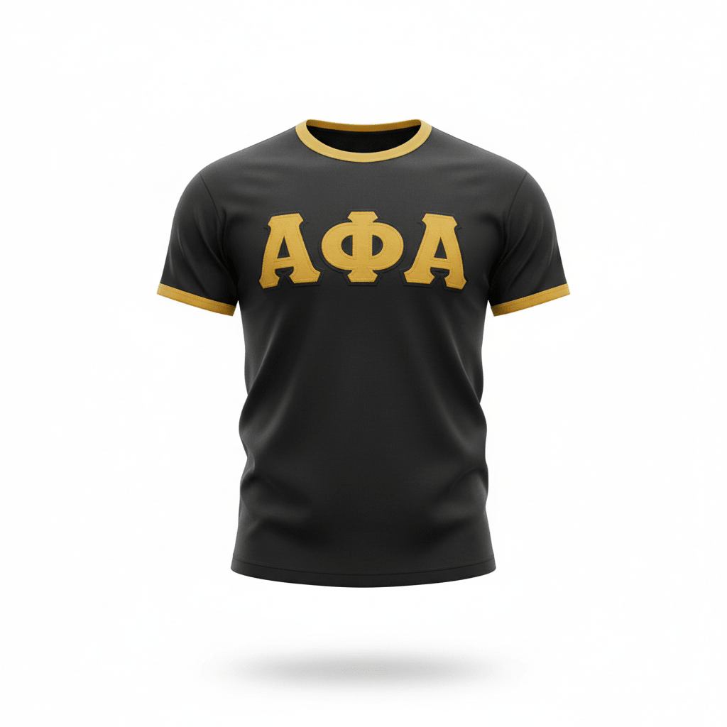 Premium Alpha Black Ringer T-Shirt 5 - Pack – Luxury Embroidered Athletic Greek Letter Bundle (True to Size)