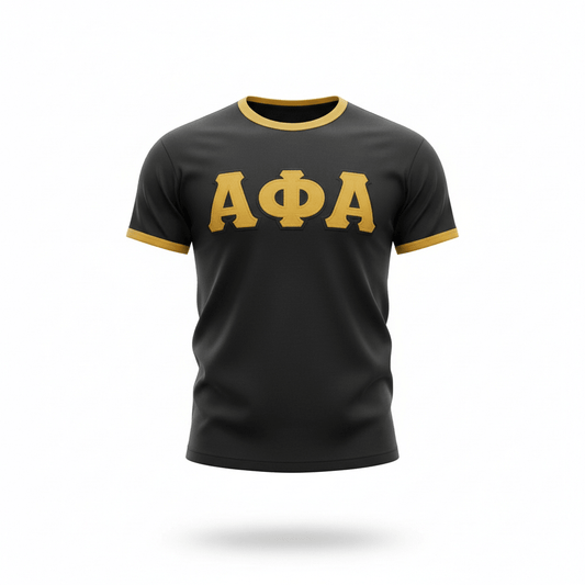 Premium Alpha Black Ringer T-Shirt 5 - Pack – Luxury Embroidered Athletic Greek Letter Bundle (True to Size)
