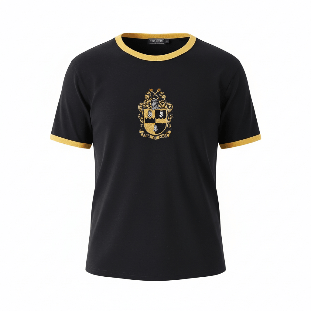 Premium Alpha Chenille Crest Shirt 3 - Pack – Luxury Gold - Trim Ringer Tee Bundle (True to Size)