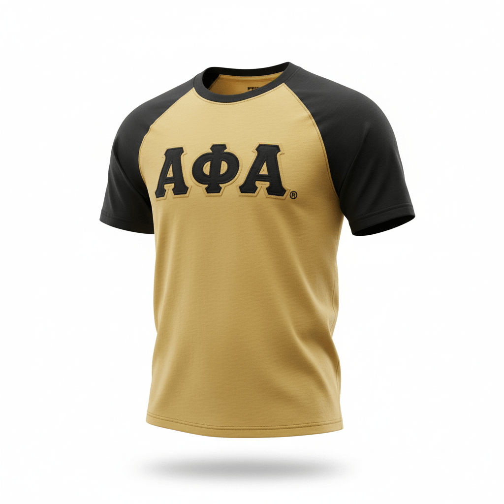 Premium Alpha Old Gold & Black Raglan T-Shirt 5 - Pack – Luxury Embroidered Athletic Greek Letter Bundle (True to Size)