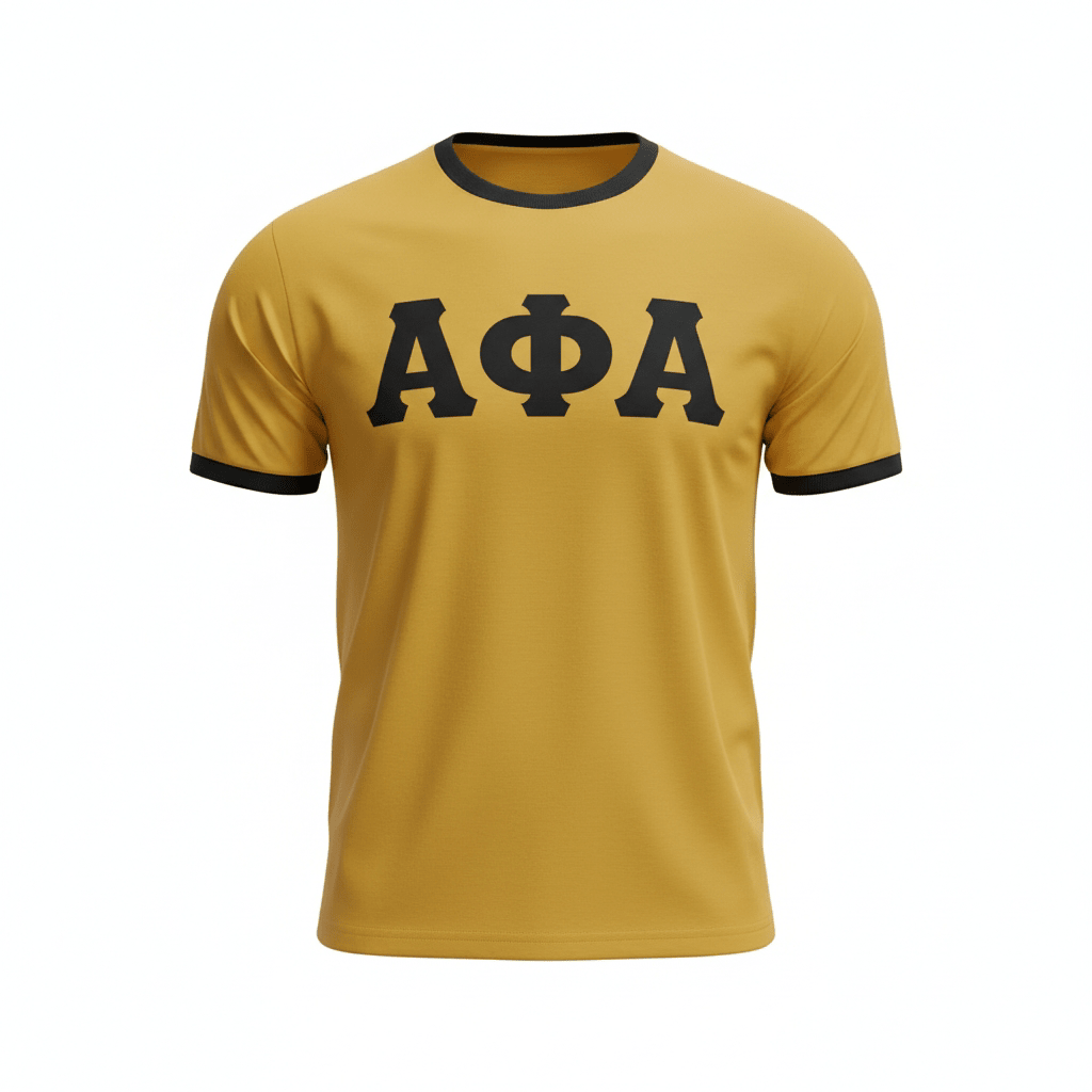 Premium Alpha Old Gold Ringer T-Shirt 5 - Pack – Luxury Embroidered Athletic Greek Letter Bundle (True to Size)