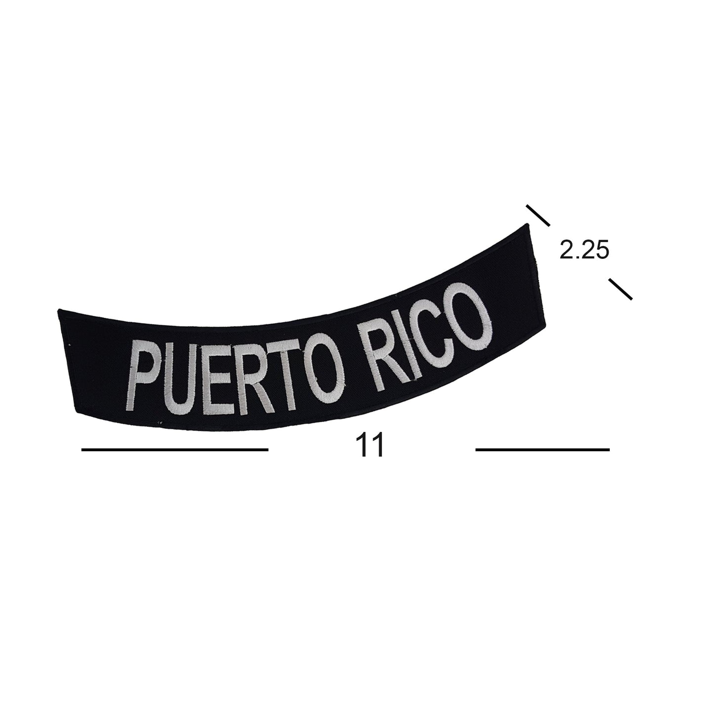 Puerto Rico Bottom Rocker Patch - White on Black Iron On Sew On Large Back Patch for Biker Vest Jacket