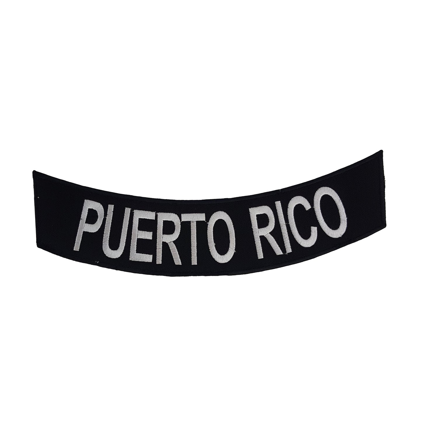 Puerto Rico Bottom Rocker Patch - White on Black Iron On Sew On Large Back Patch for Biker Vest Jacket