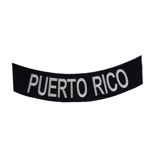 Puerto Rico Bottom Rocker Patch - White on Black Iron On Sew On Large Back Patch for Biker Vest Jacket