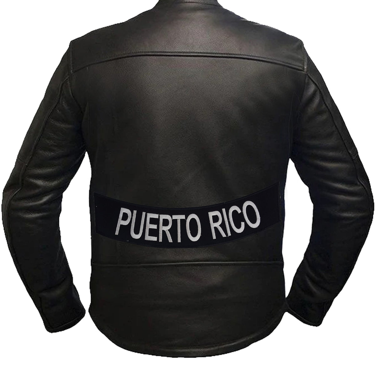 Puerto Rico Bottom Rocker Patch - White on Black Iron On Sew On Large Back Patch for Biker Vest Jacket