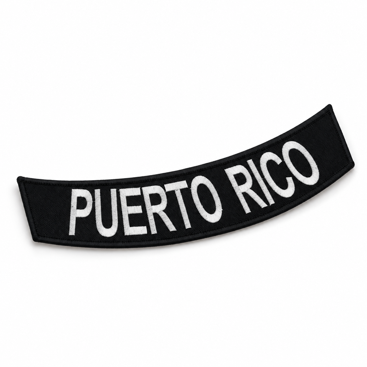 Puerto Rico Bottom Rocker Patch – White on Black — angled embroidery view