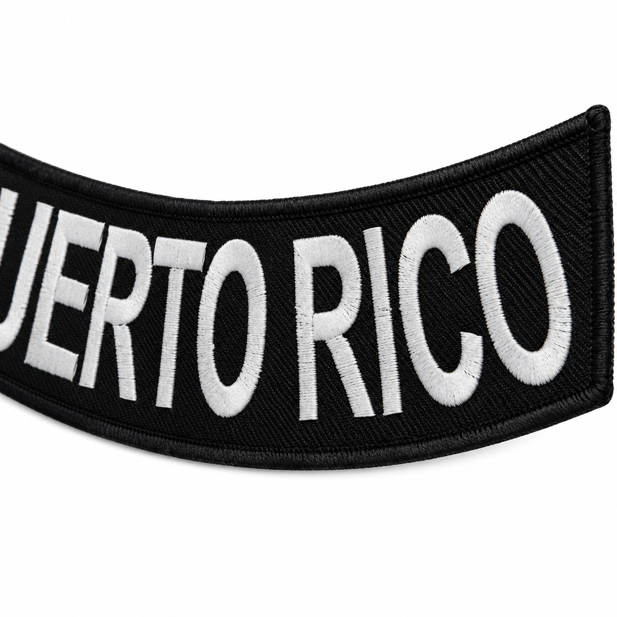 Puerto Rico Bottom Rocker Patch – White on Black — embroidered thread close-up