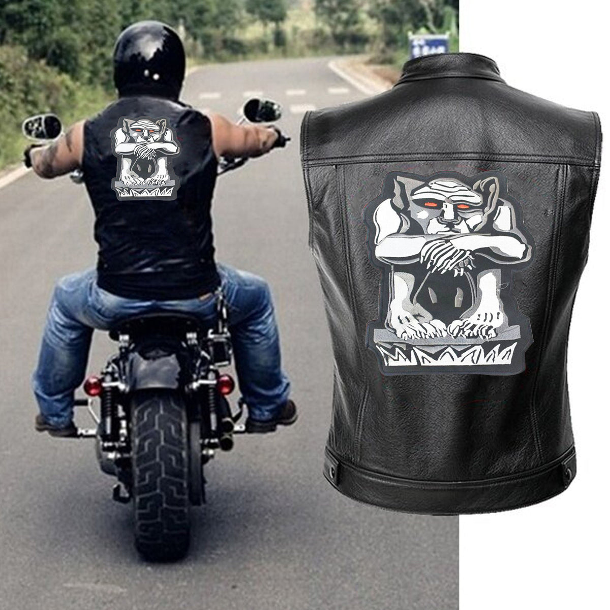 Reflective Gargoyle Center Back Patch - for Biker Vest Jacket
