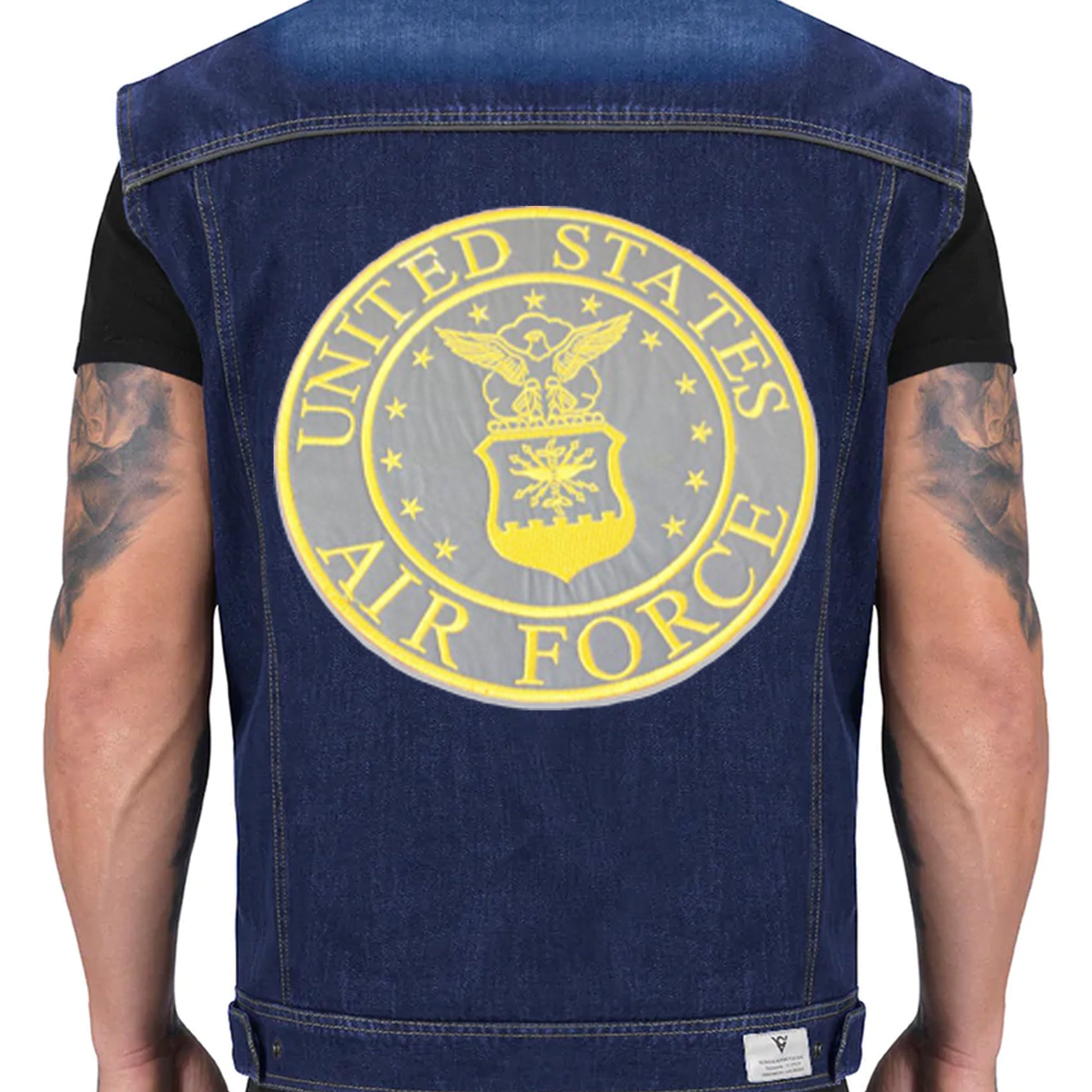 Reflective US Air Force Center Back Patch - Yellow Round Military Veteran for Biker Vest Jacket