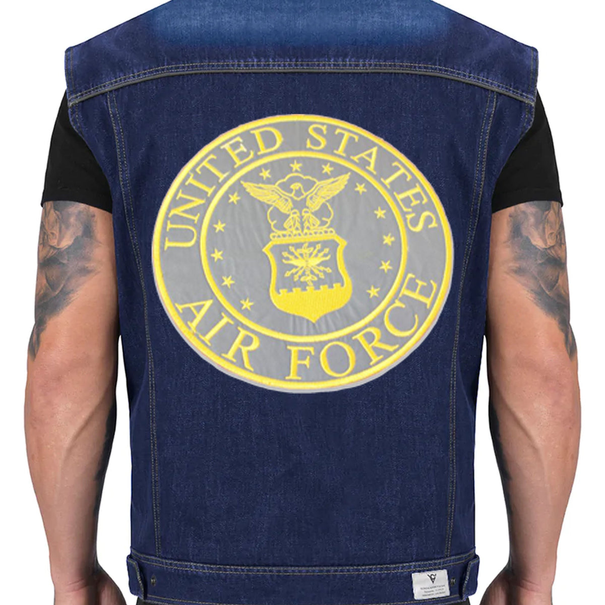 Reflective US Air Force Center Back Patch - Yellow Round Military Veteran for Biker Vest Jacket