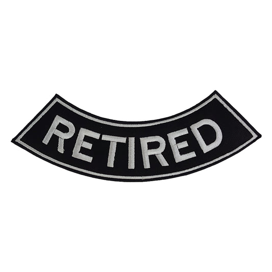 Retired Bottom Rocker Patch - White Iron On Sew On Large Back Patch for Biker Vest Jacket