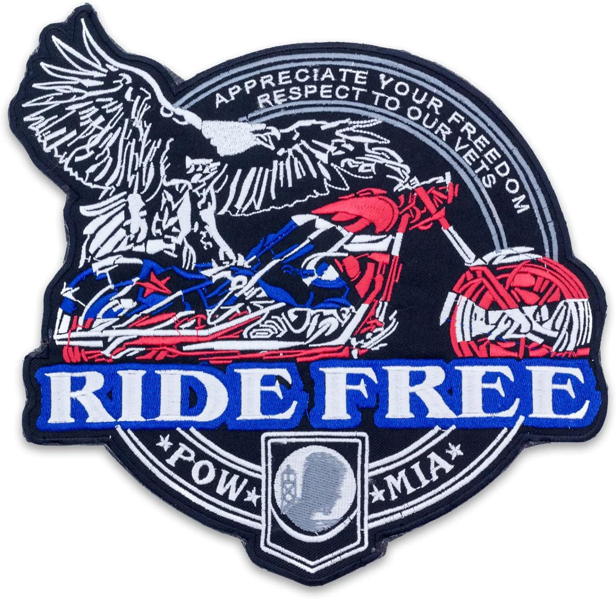 Ride Free POW MIA Eagle Flag Center Back Patch - Round Veteran for Biker Vest Jacket