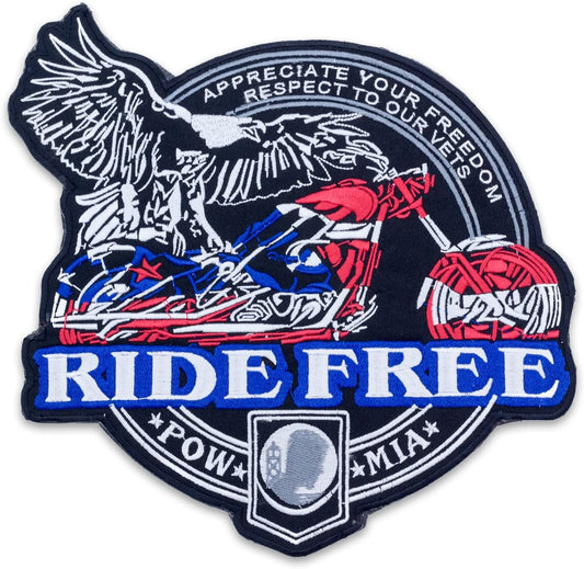 Ride Free POW MIA Eagle Flag Center Back Patch - Round Veteran for Biker Vest Jacket