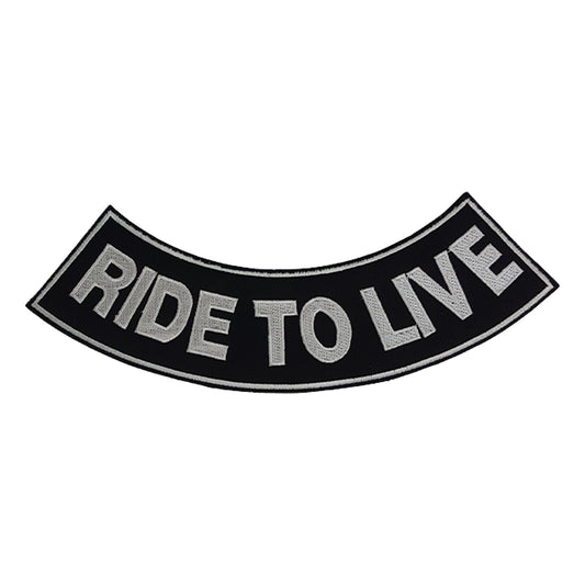 Ride to Live Bold White Bottom Rocker Patch - Iron On Sew On Large Back Patch for Biker Vest Jacket