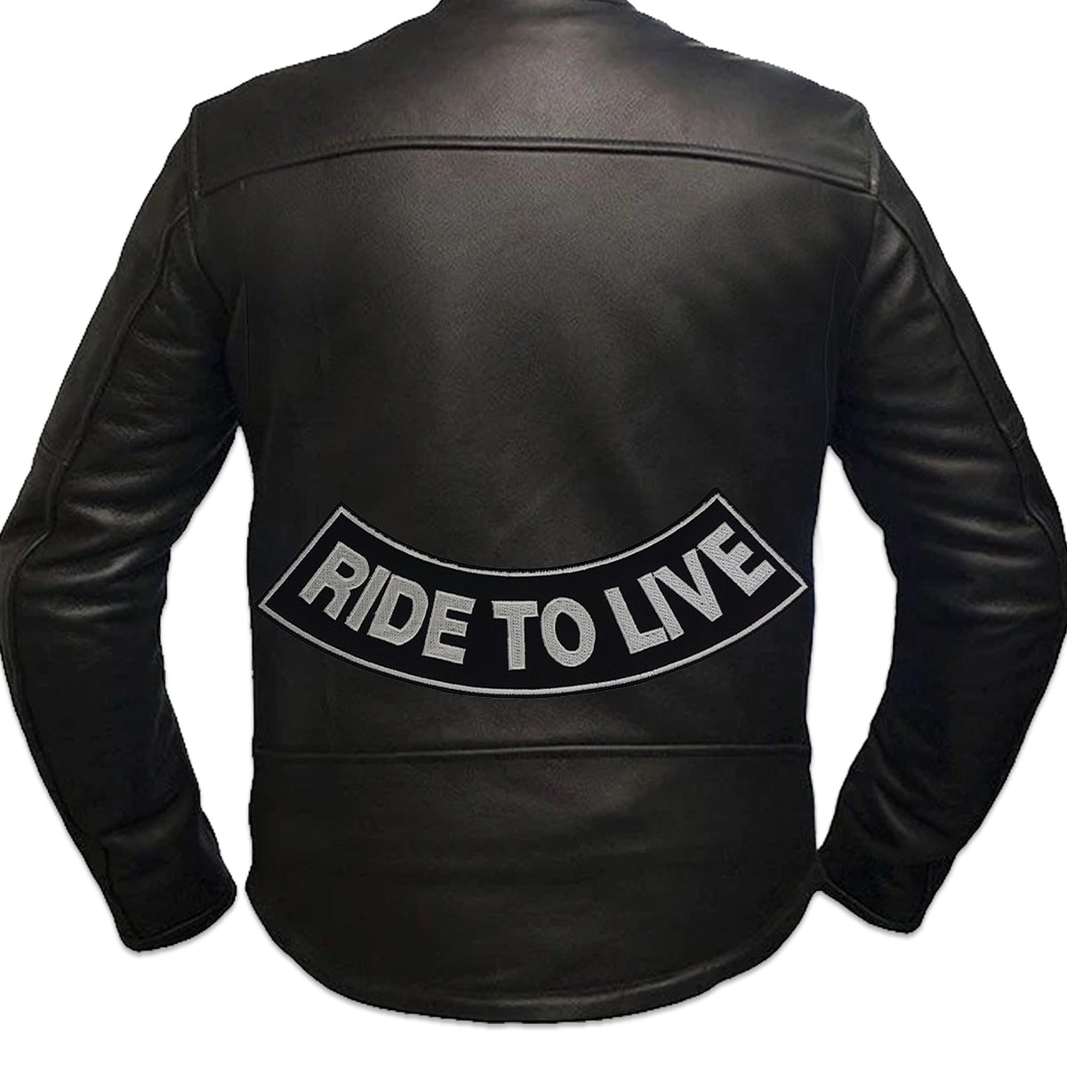 Ride to Live Bold White Bottom Rocker Patch - Iron On Sew On Large Back Patch for Biker Vest Jacket