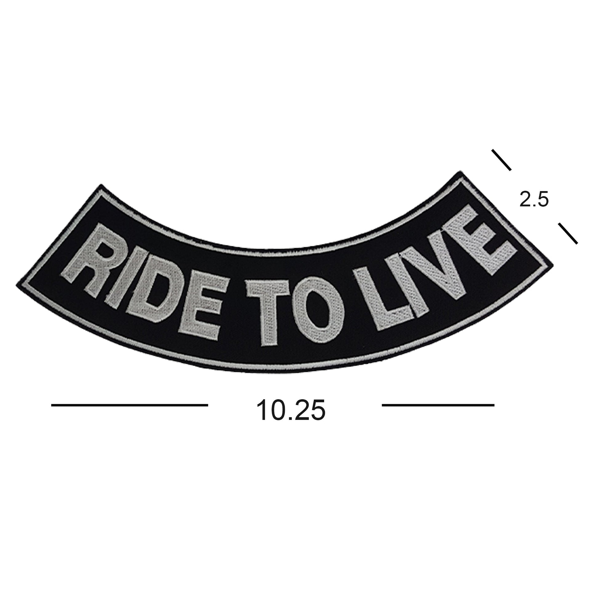 Ride to Live Bold White Bottom Rocker Patch - Iron On Sew On Large Back Patch for Biker Vest Jacket