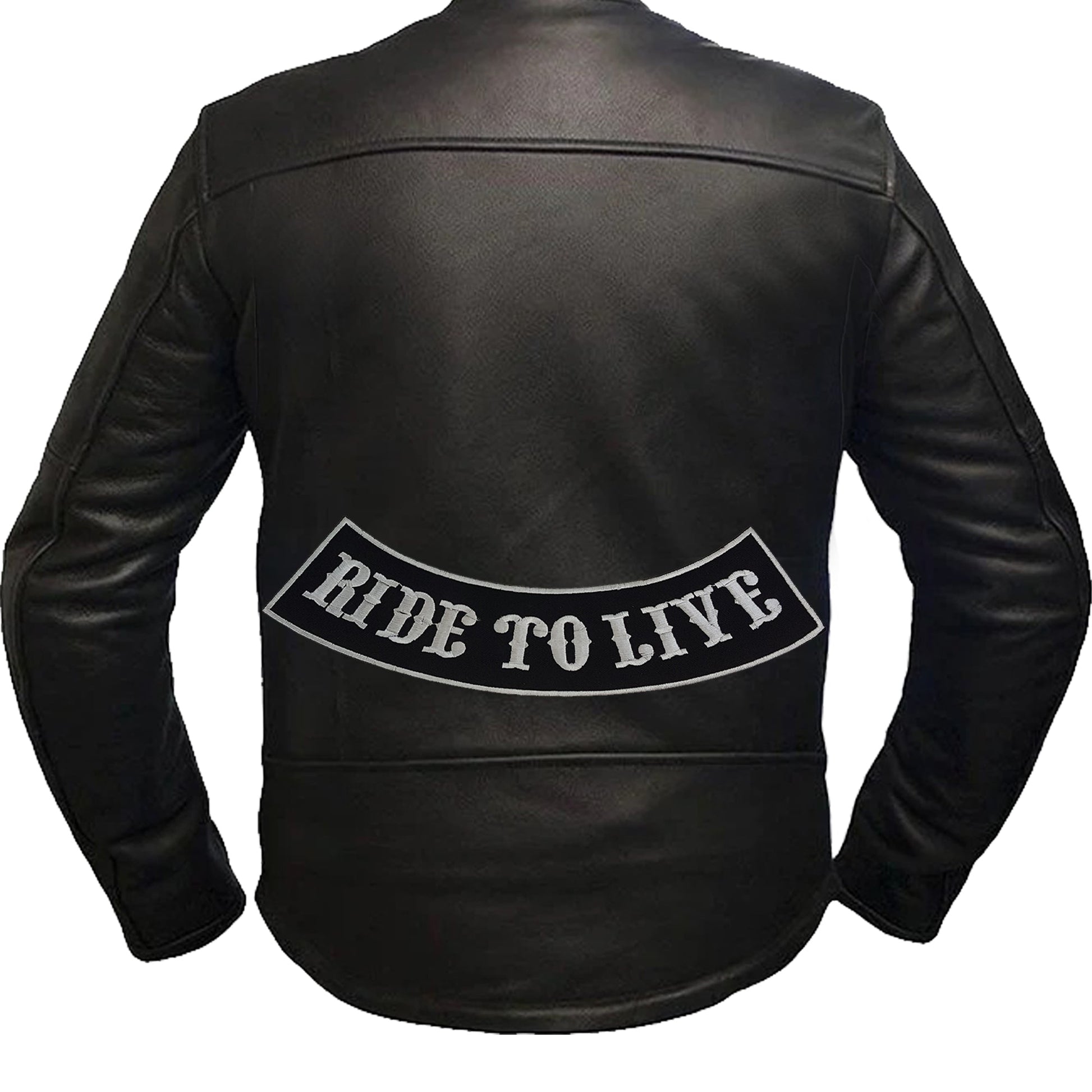 Ride to Live Bottom Rocker Patch - White on Black Iron On Sew On Large Back Patch for Biker Vest Jacket
