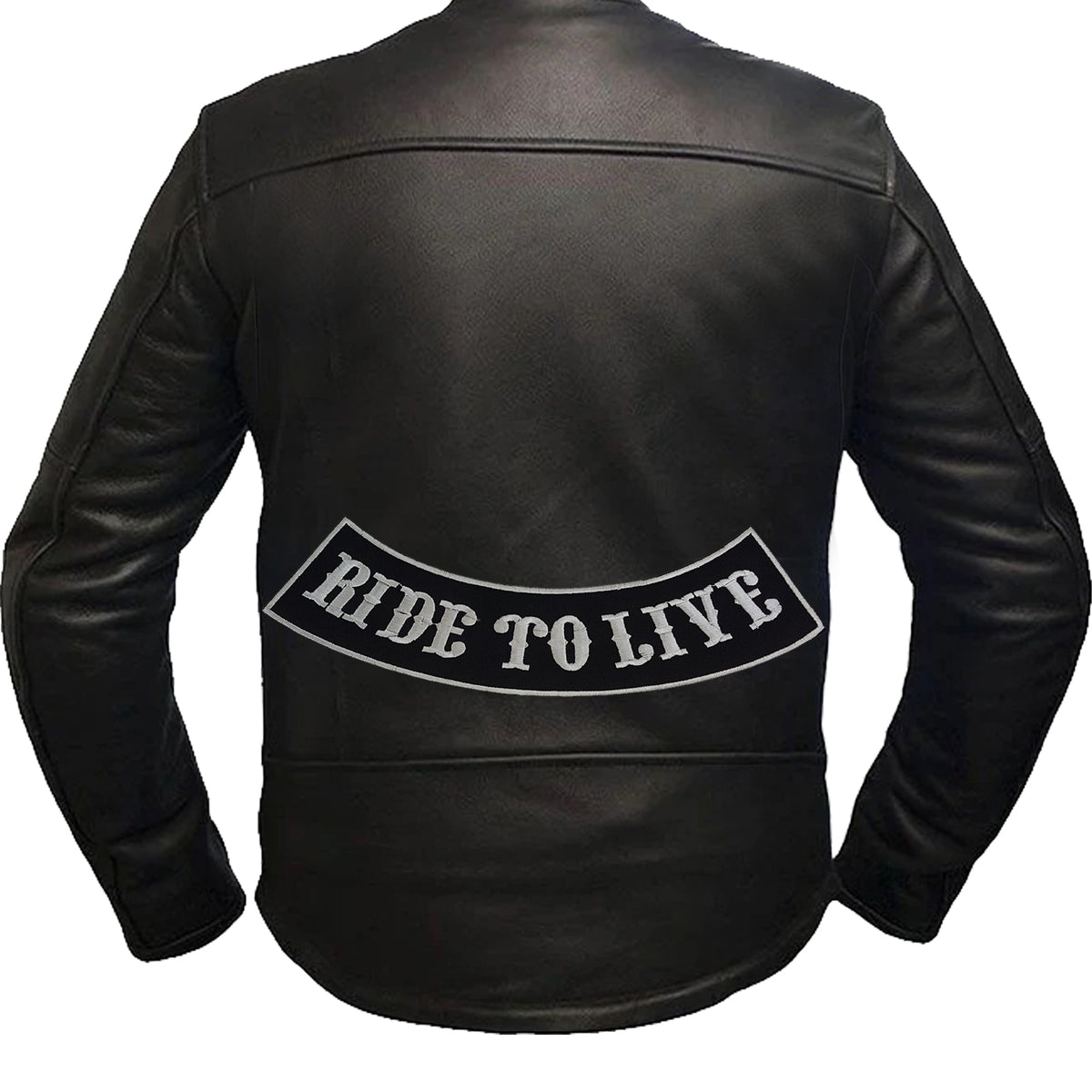 Ride to Live Bottom Rocker Patch - White on Black Iron On Sew On Large Back Patch for Biker Vest Jacket