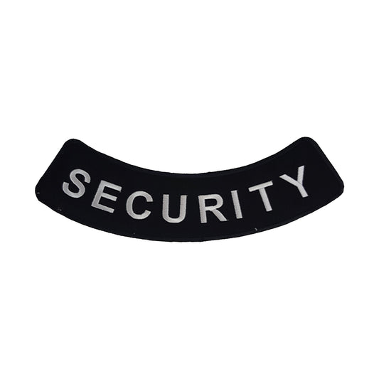 Security Bottom Rocker Patch - White on Black Iron On Sew On Large Back Patch for Biker Vest Jacket