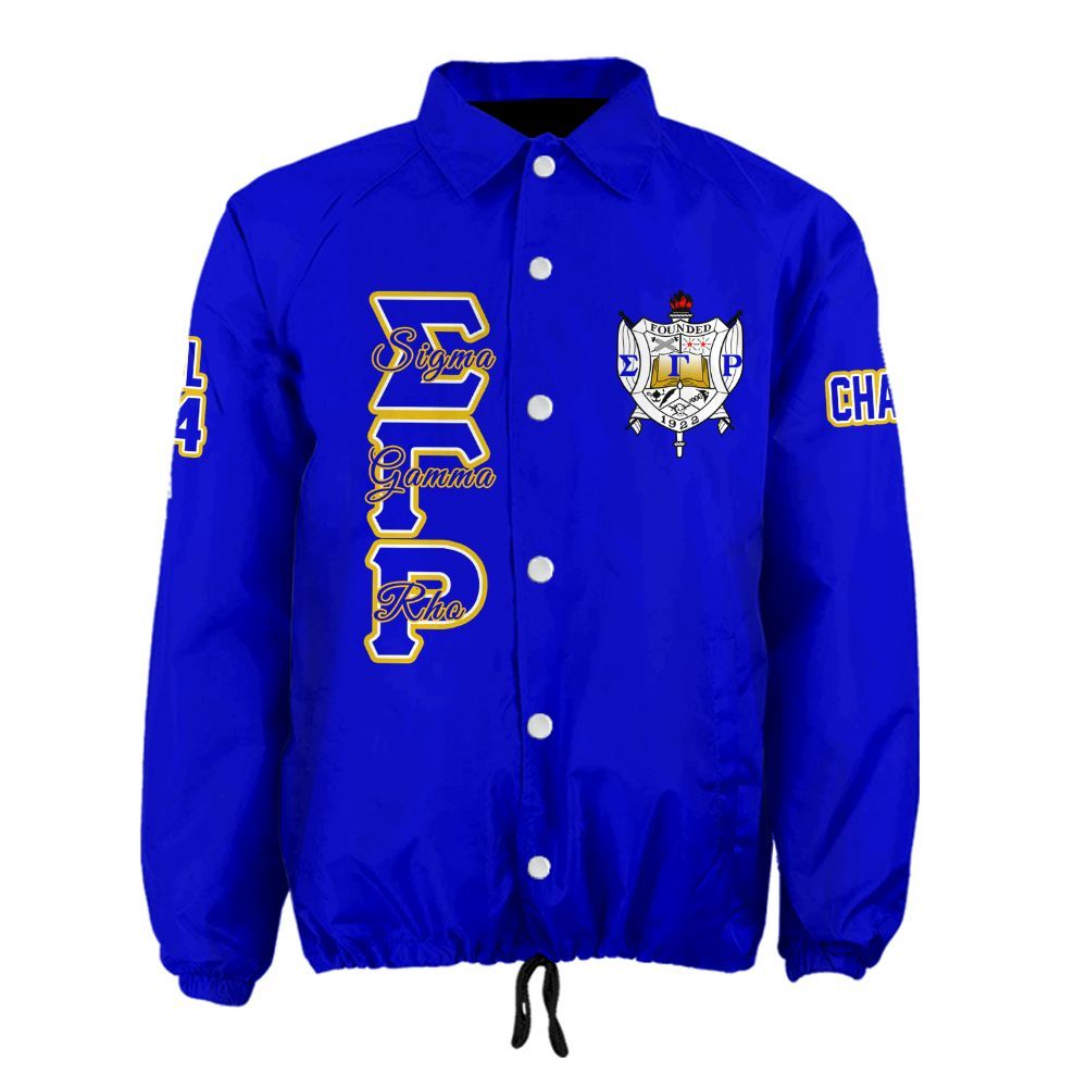 SGRho Sorority Blue Crossing Jacket – Personalized Name, Number & Official Crest