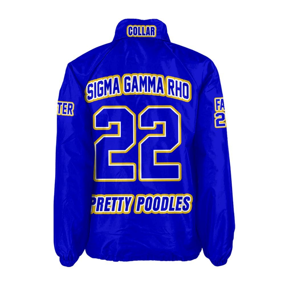 SGRho Sorority Blue Crossing Jacket – Personalized Name, Number & Official Crest