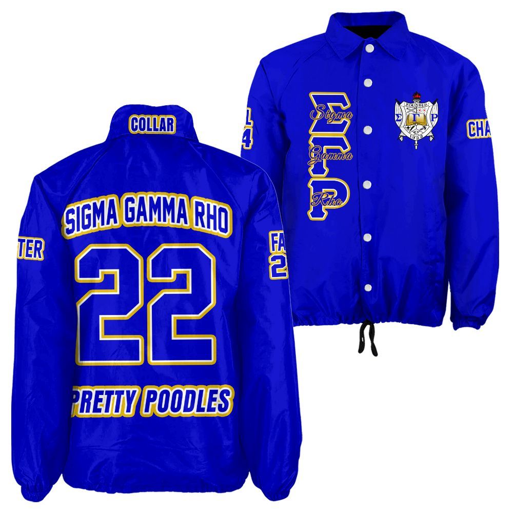 SGRho Sorority Blue Crossing Jacket – Personalized Name, Number & Official Crest