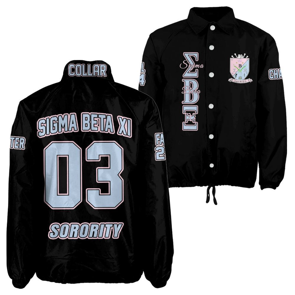 Sigma Beta Xi Sorority Crossing Jacket – Custom Crest & Name Embroidered Coach Jacket