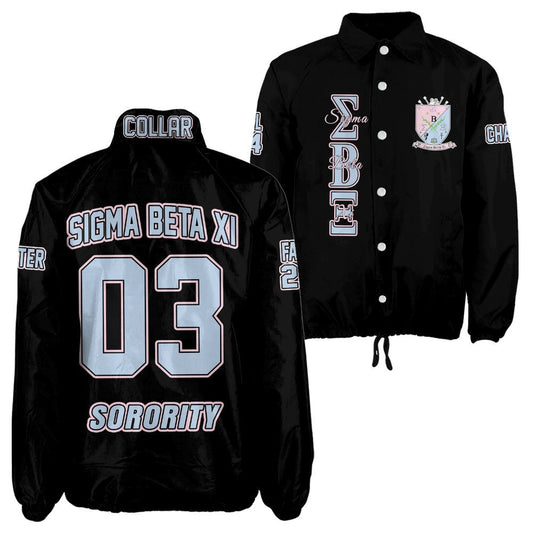 Sigma Beta Xi Sorority Crossing Jacket – Custom Crest & Name Embroidered Coach Jacket