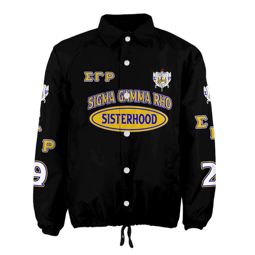 Sigma Gamma Rho Black Coach Jacket – Custom Embroidered SGRho Crossing Jacket