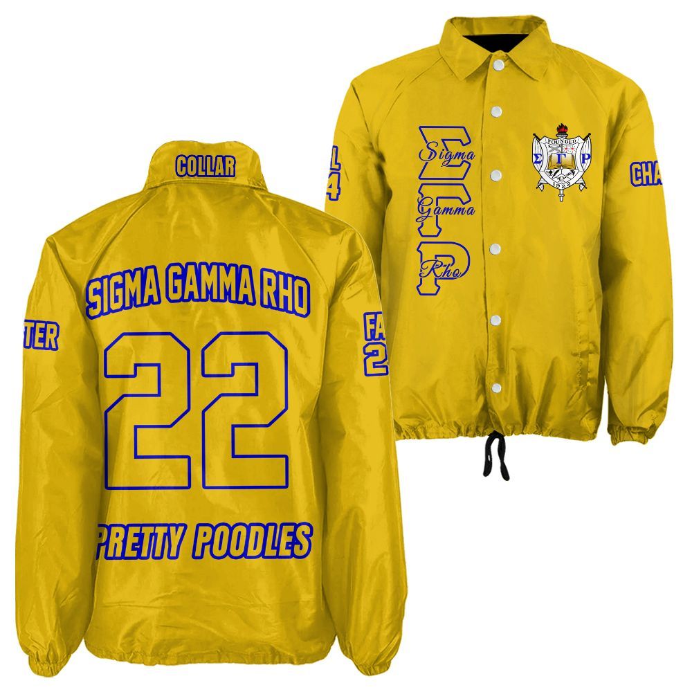 Sigma Gamma Rho Gold Coach Jacket – Custom Embroidered SGRho Crossing Jacket