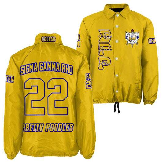 Sigma Gamma Rho Gold Coach Jacket – Custom Embroidered SGRho Crossing Jacket