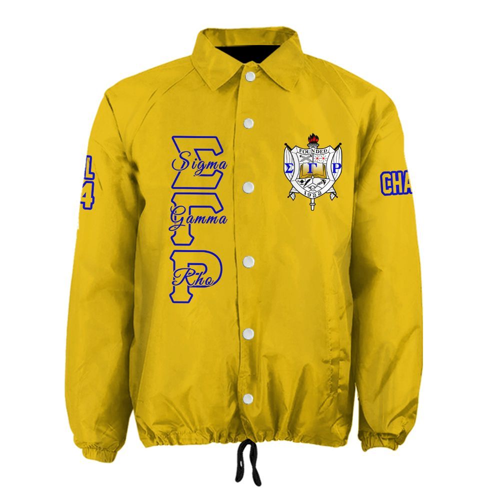 Sigma Gamma Rho Gold Coach Jacket – Custom Embroidered SGRho Crossing Jacket