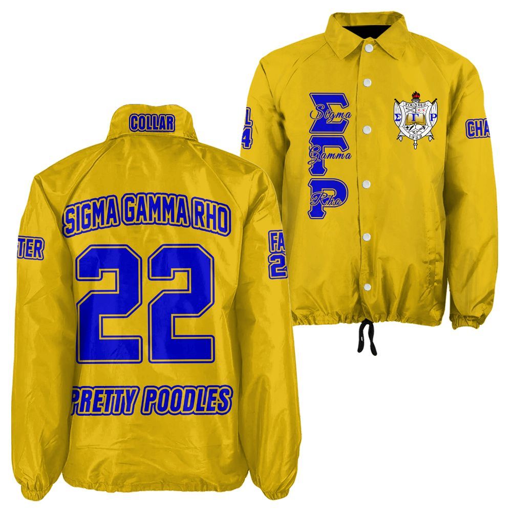 Sigma Gamma Rho Gold Coach Jacket – Custom Embroidered SGRho Crossing Jacket