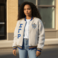 Sigma Gamma Rho Sherpa Bomber Jacket - Soft Sherpa Embroidered Logos Sorority