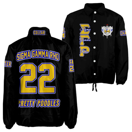 Sigma Gamma Rho Sorority Crossing Jacket – Custom Crest & Name Embroidered Coach Jacket