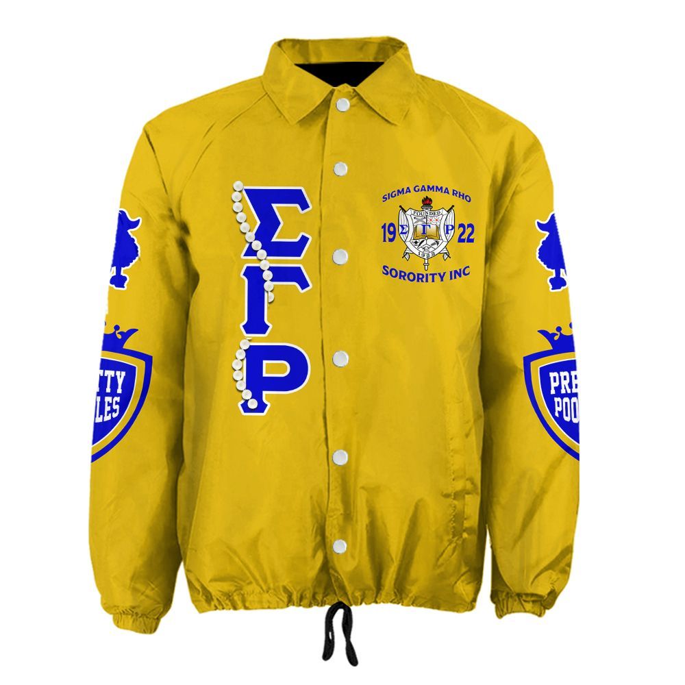Sigma Gamma Rho Sorority Crossing Jacket – Custom Crest & Name Embroidered Coach Jacket (Yellow Edition)